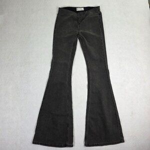 Free People Wide Flare Elastic Jeans 25 Black Charcoal Boho Bell Bottom Festival